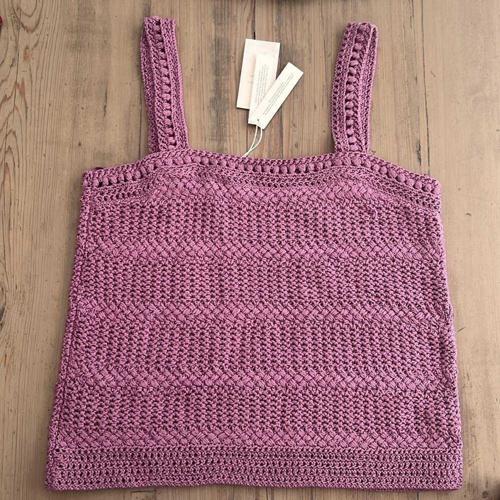 Vince Cotton Crochet Knit Camisole Square Neck Tank Sweater Size M - Picture 12 of 13
